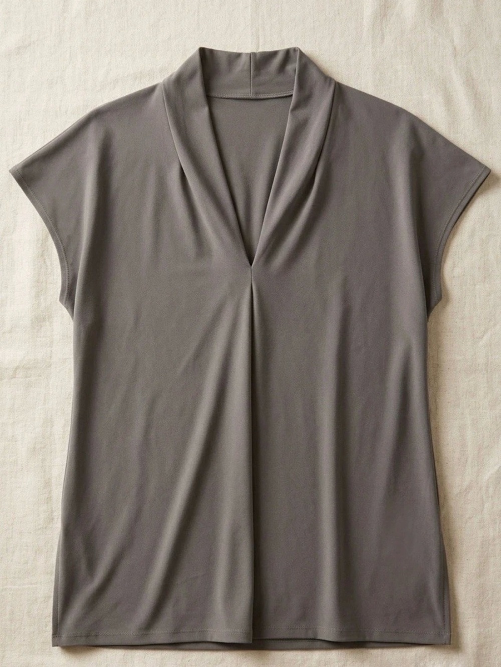 Buffalo David Bitton Gray Short Cap Sleeve Blouse Vneck Size Large
